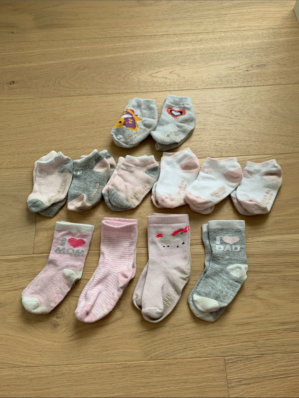 FREE WITH PURCHASE- GAP Pink & Gray Baby Socks - (6-12 mths and 12-24 mths)